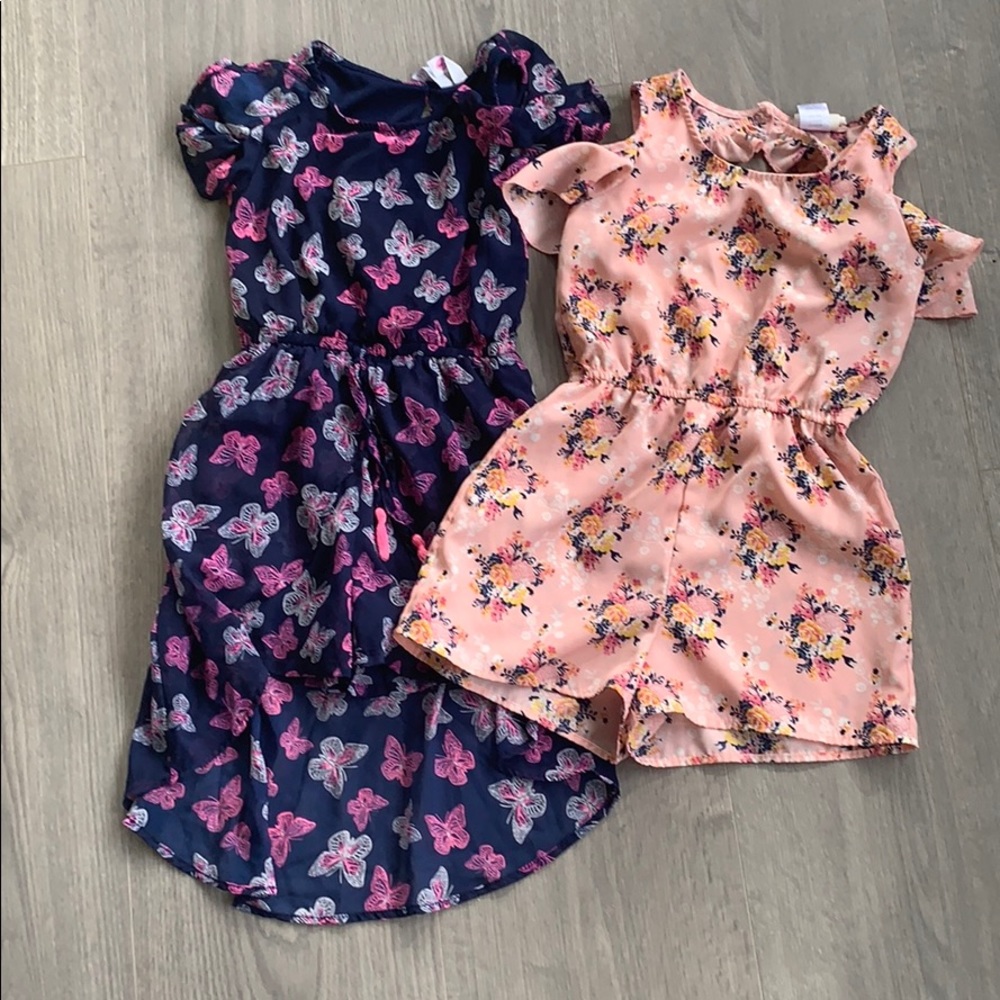 Two sz 8 printed rompers.